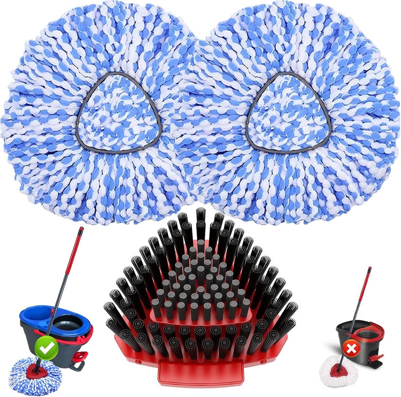 Fatmass Spin Mop Head Replacement for O Cedar RinseClean 2-Tank System,2 Mop Replace Heads + 1 Upgrade Scrubber Brush, 100% Microfiber Mop Refills Deep Cleaning Machine Washable - Image 1